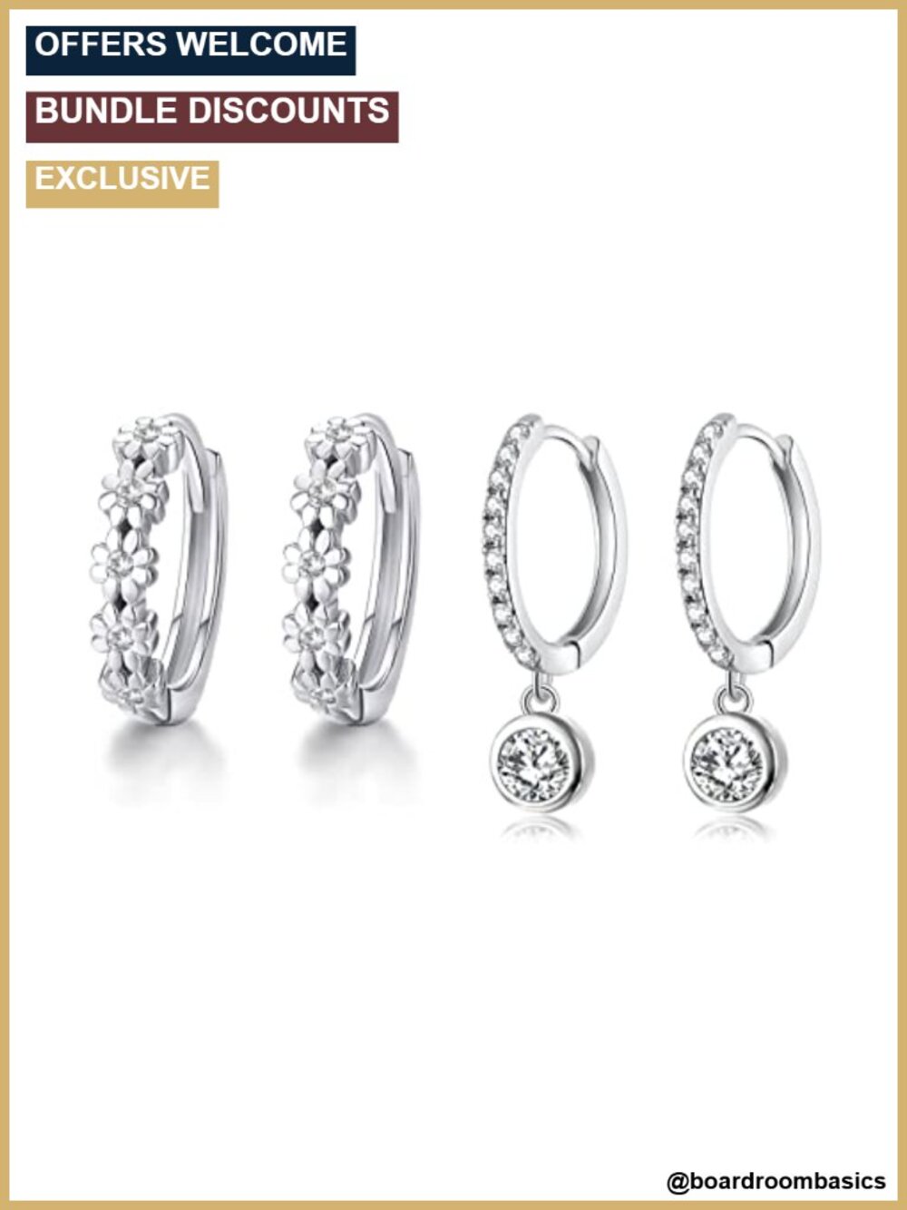 14K White Gold Plated Hoop Earrings Cubic Zirconia Huggie Dangle